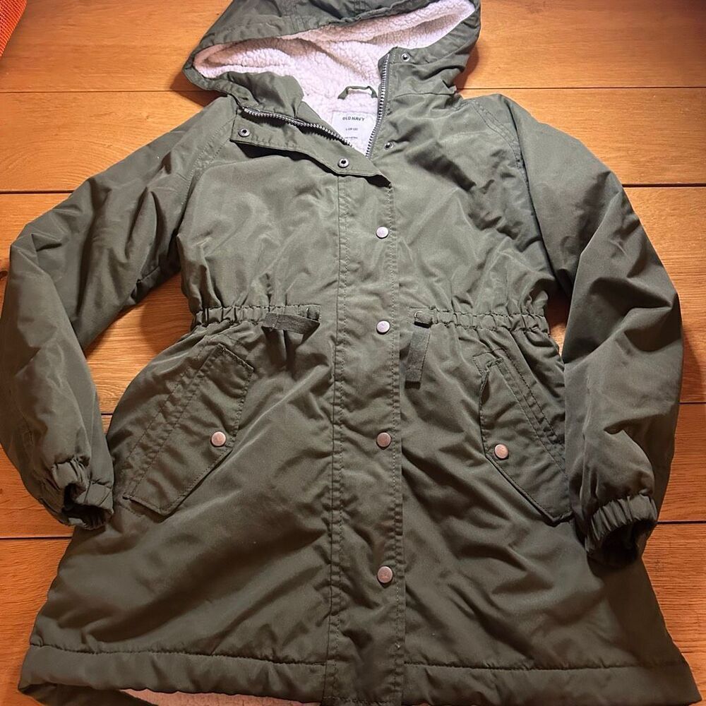 Old Navy fleece parka coat kids large green